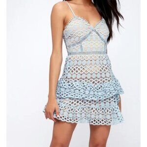 Lulu's Beauty and Lace  Light Blue Crochet Lace Mini Dress L